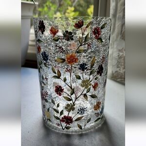 NIB Yankee Candle 7" Fall Floral Crackle Glass Candle Holder Colorful Flowers